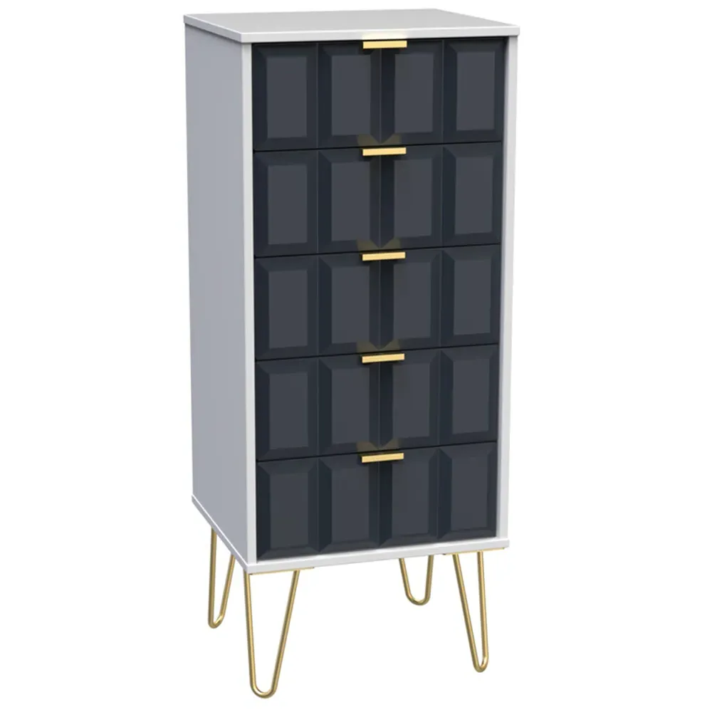 Cube 5 Drawer Narrow Chest of Drawers - Blue