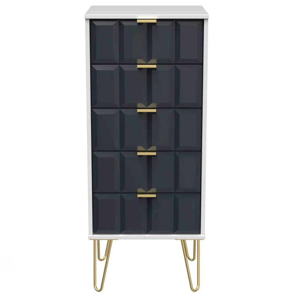 Cube 5 Drawer Narrow Chest of Drawers - Blue