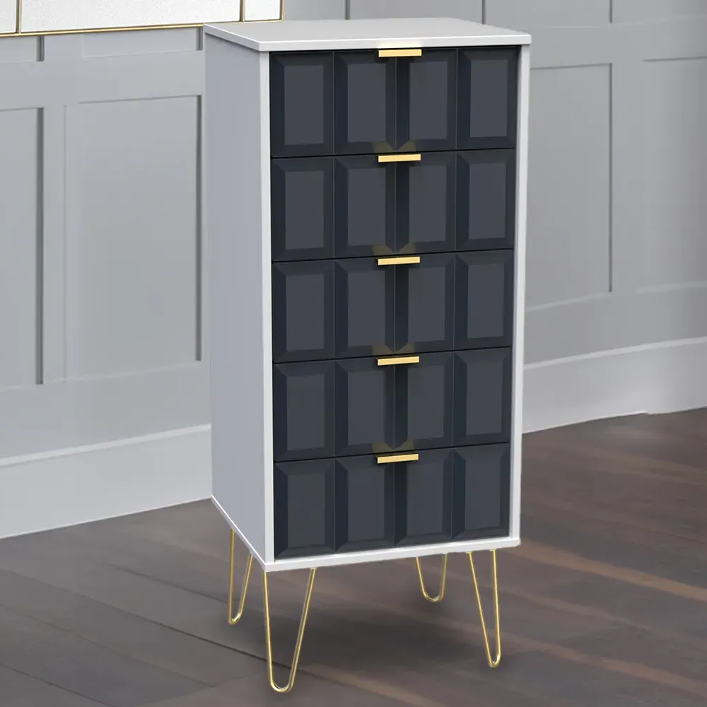Cube 5 Drawer Narrow Chest of Drawers - Blue image