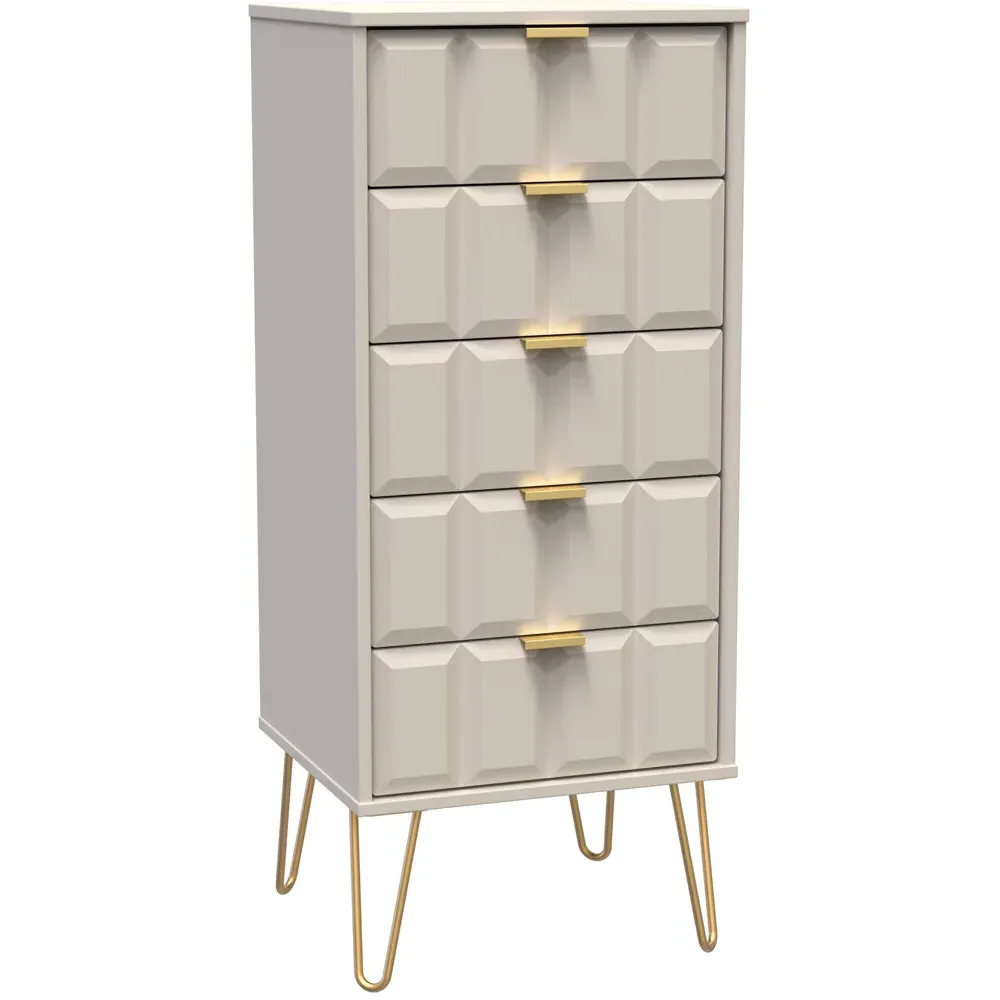 Cube 5 Drawer Narrow Chest of Drawers - Cream