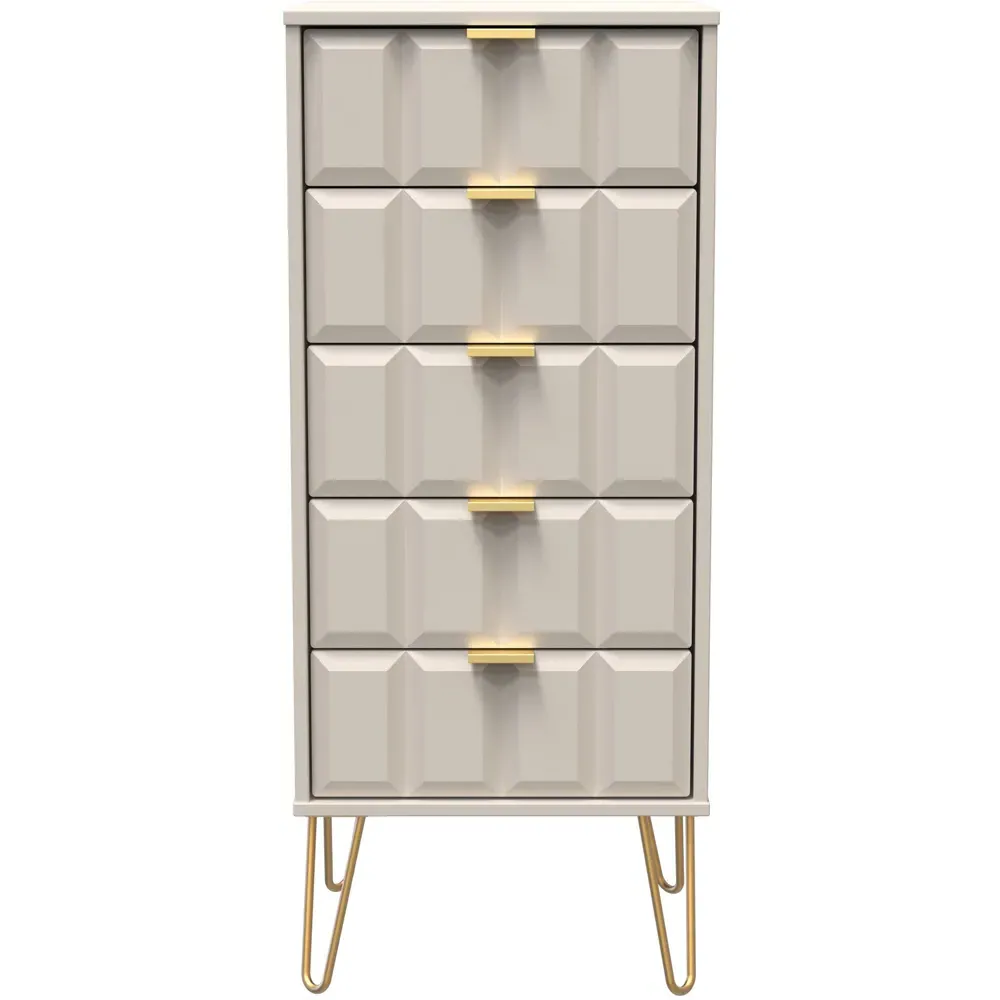 Cube 5 Drawer Narrow Chest of Drawers - Cream