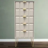 Cube 5 Drawer Narrow Chest of Drawers - Cream