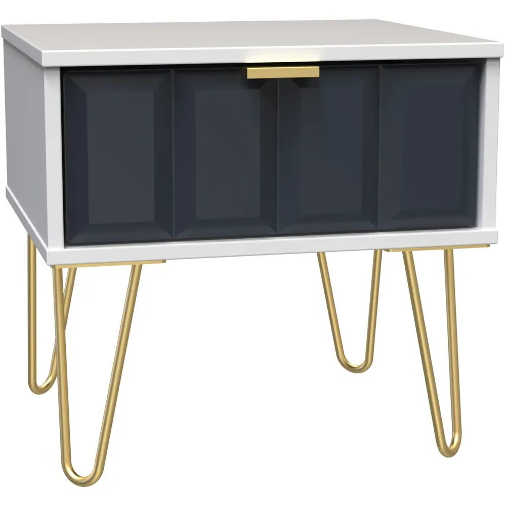 Cube Single Drawer Bedside Table - Matt Indigo, White