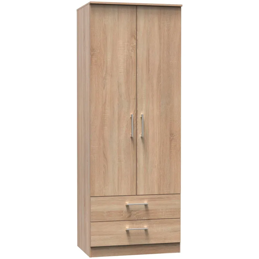 Devon 2 Door Wardrobe with Drawers - Bardolino Oak