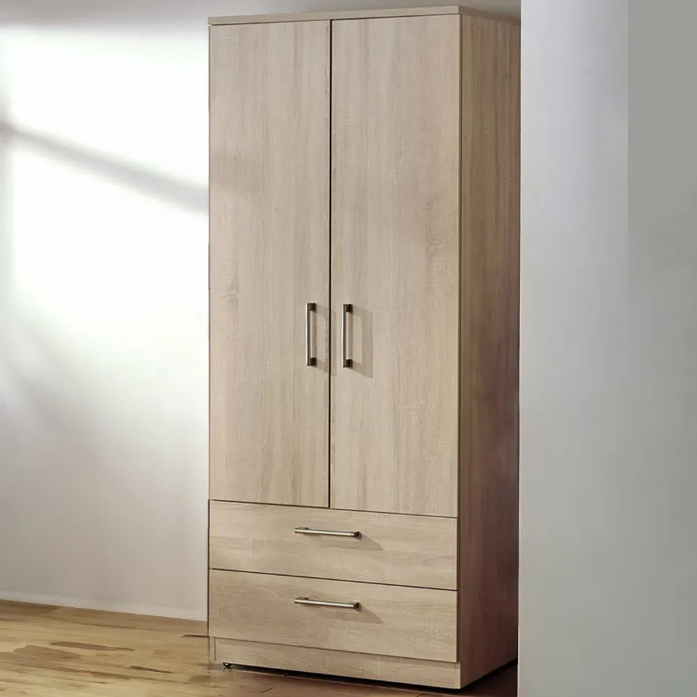 Devon 2 Door Wardrobe with Drawers - Bardolino Oak