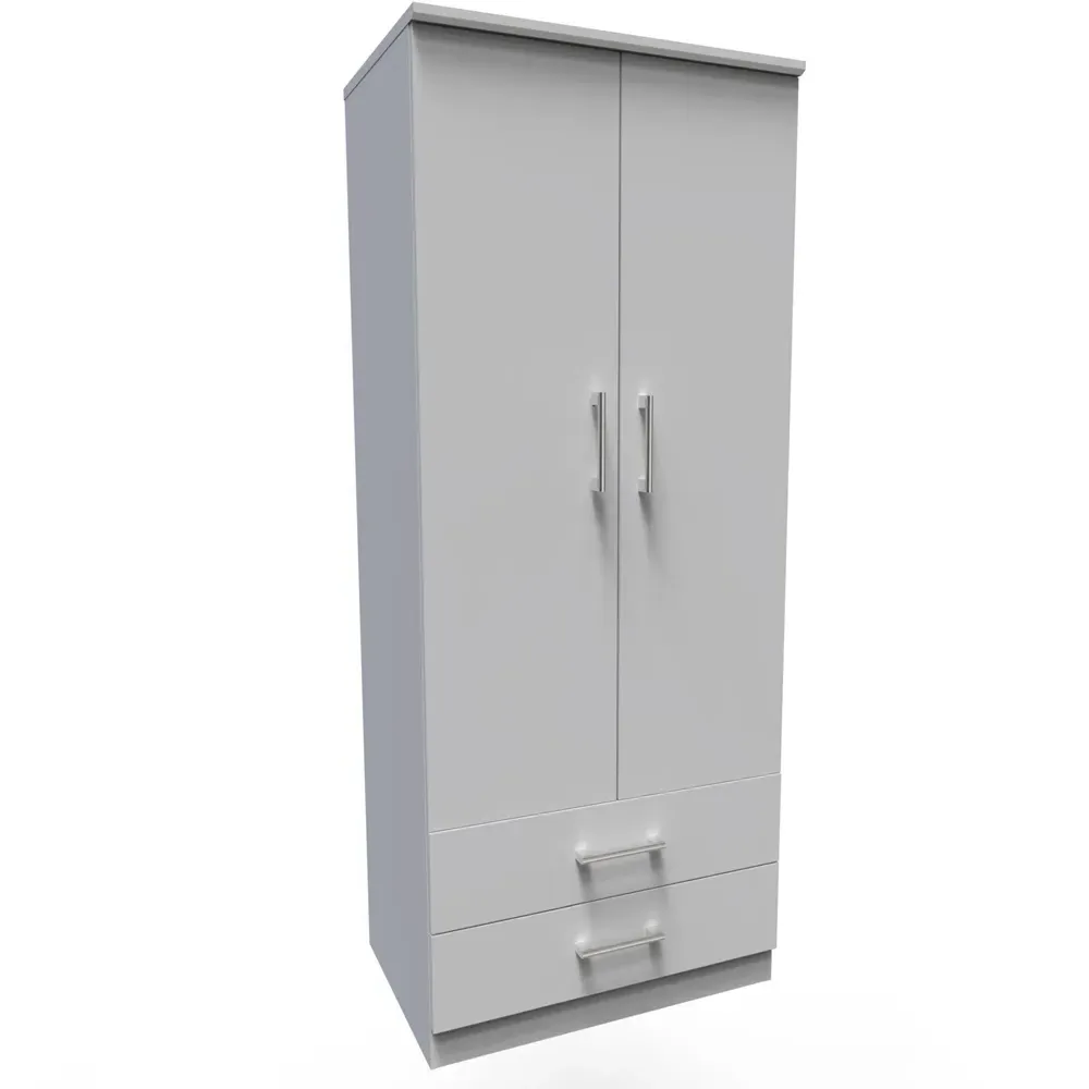 Devon 2 Door Wardrobe with Drawers - Grey