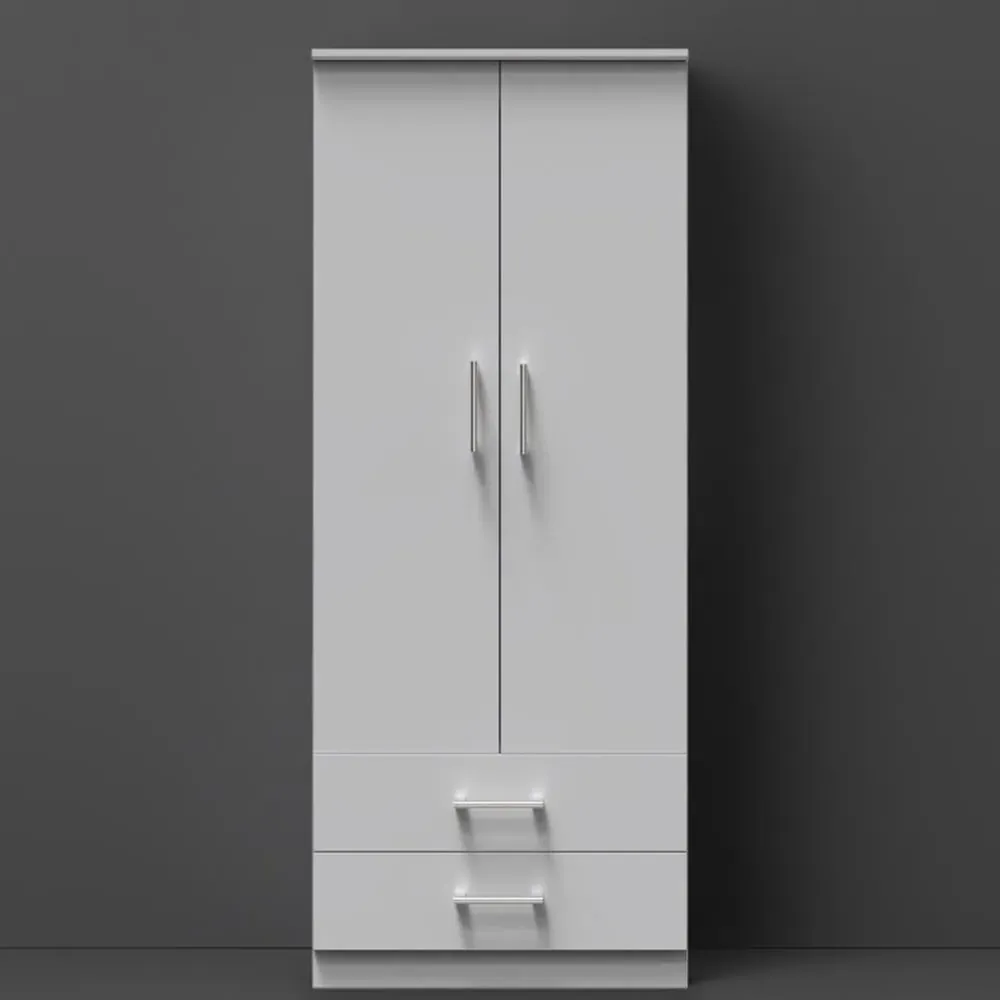 Devon 2 Door Wardrobe with Drawers - Grey