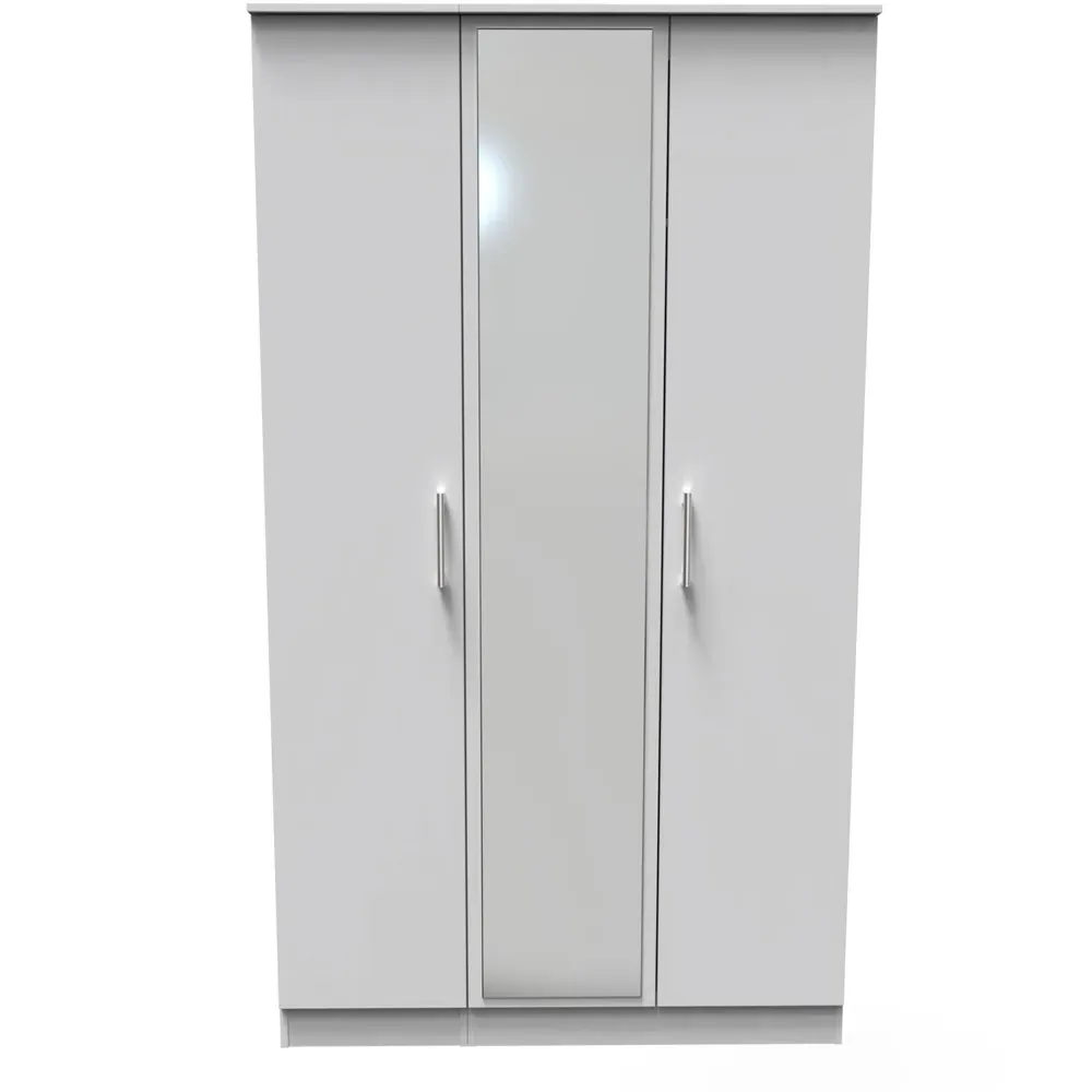 Devon 3 Door Mirrored Wardrobe - Grey