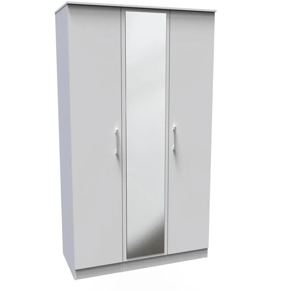 Devon 3 Door Mirrored Wardrobe - Grey