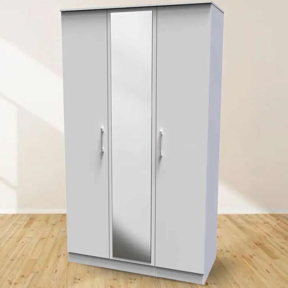 Devon 3 Door Mirrored Wardrobe - Grey