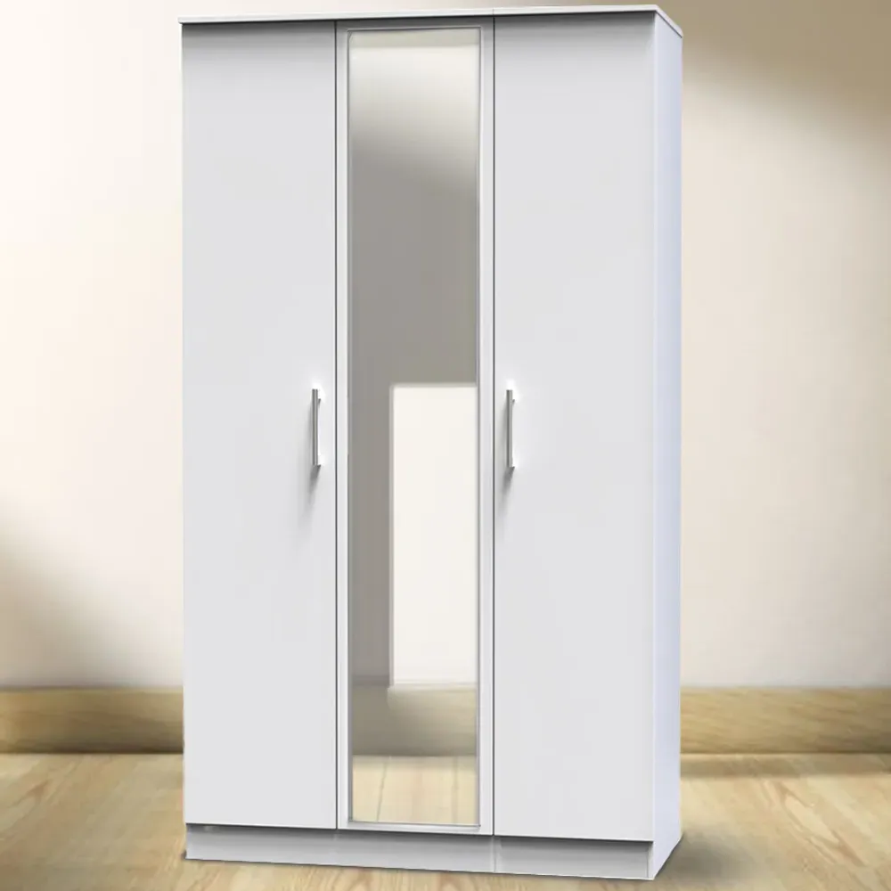 Devon 3 Door Mirrored Wardrobe - White