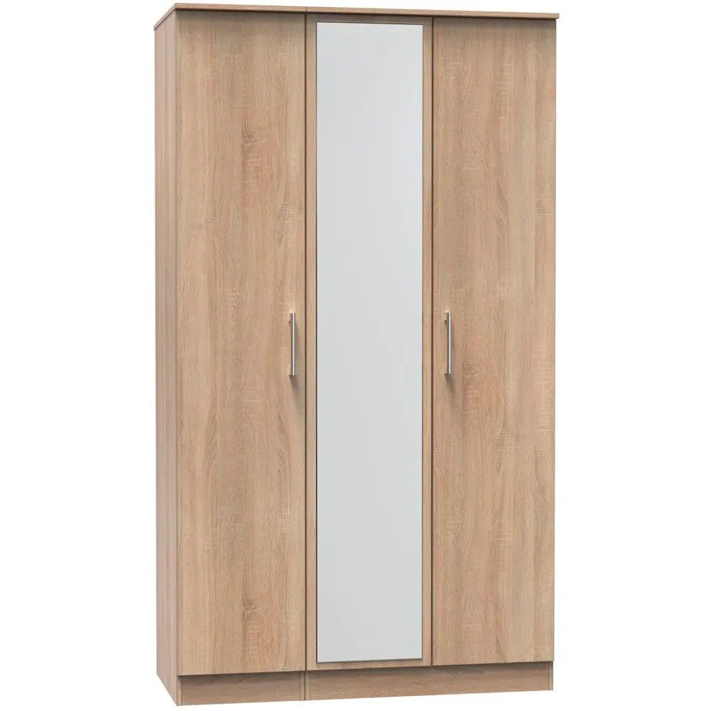 Devon 3 Door Wardrobe with Mirror - Brown, Oak
