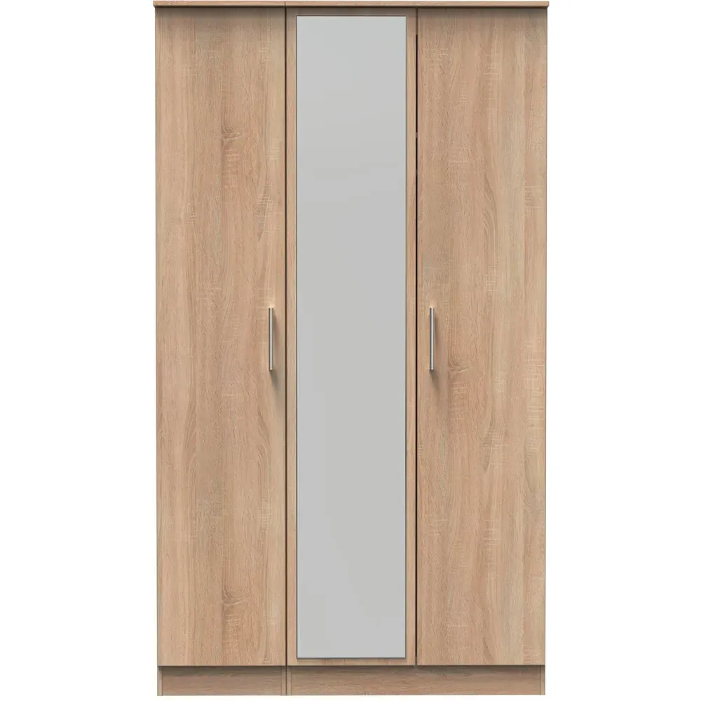 Devon 3 Door Wardrobe with Mirror - Brown, Oak
