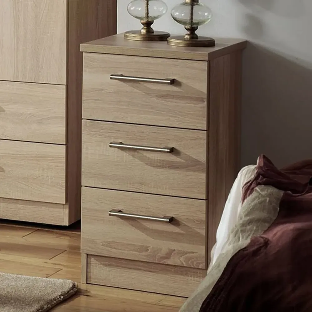 Devon 3 Drawer Bedside Table - Bardolino Oak