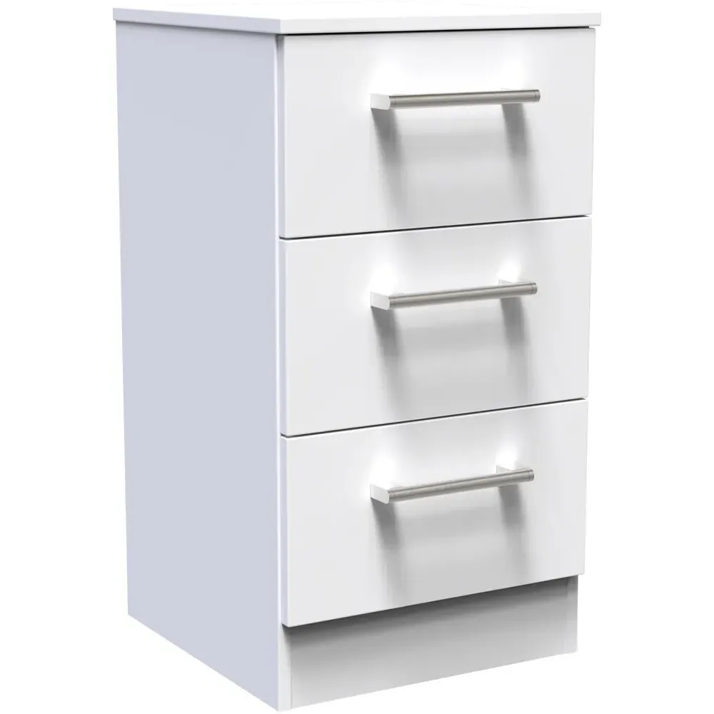 Devon 3 Drawer Bedside Table - White