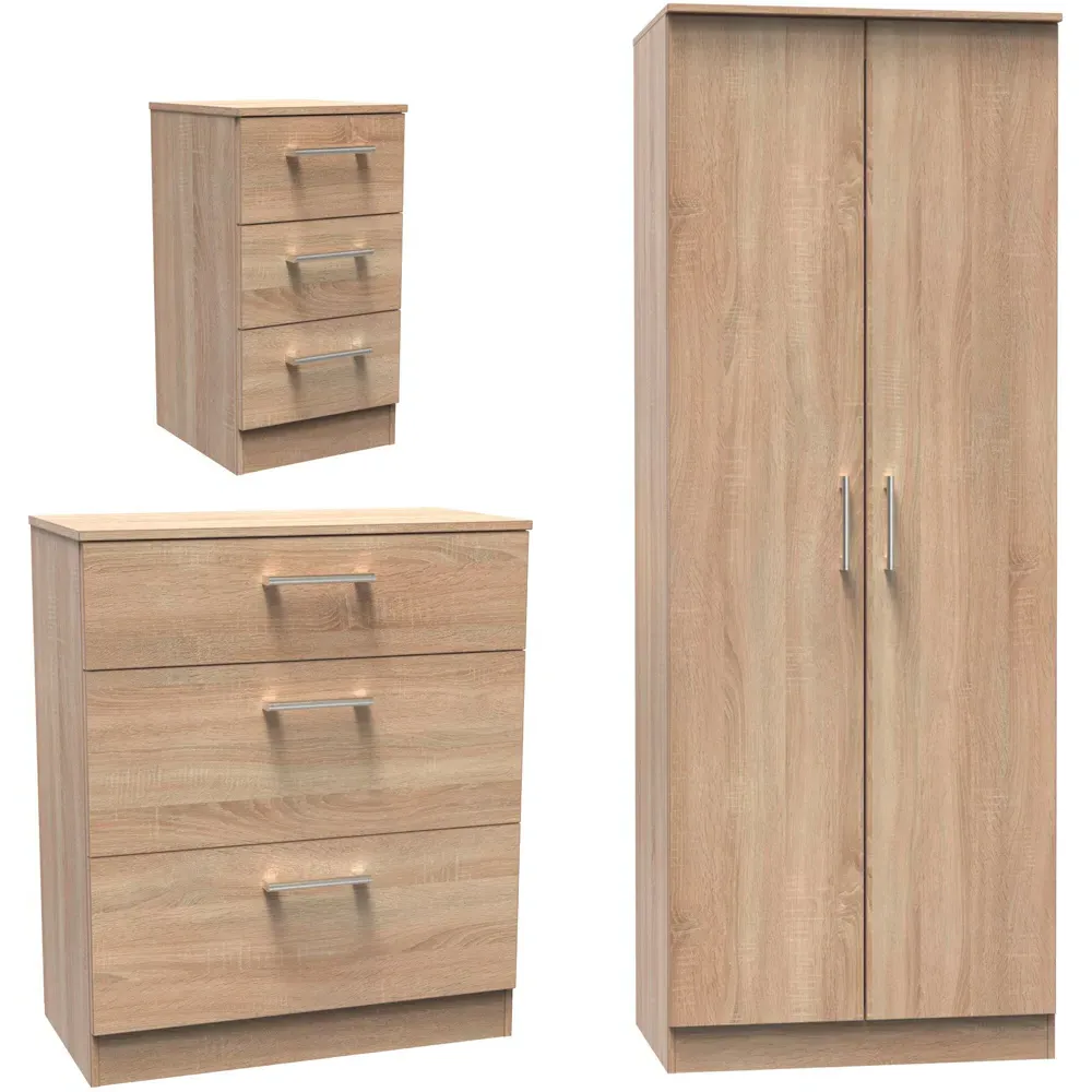 Devon 3 Piece Bedroom Furniture Set - Bardolino Oak