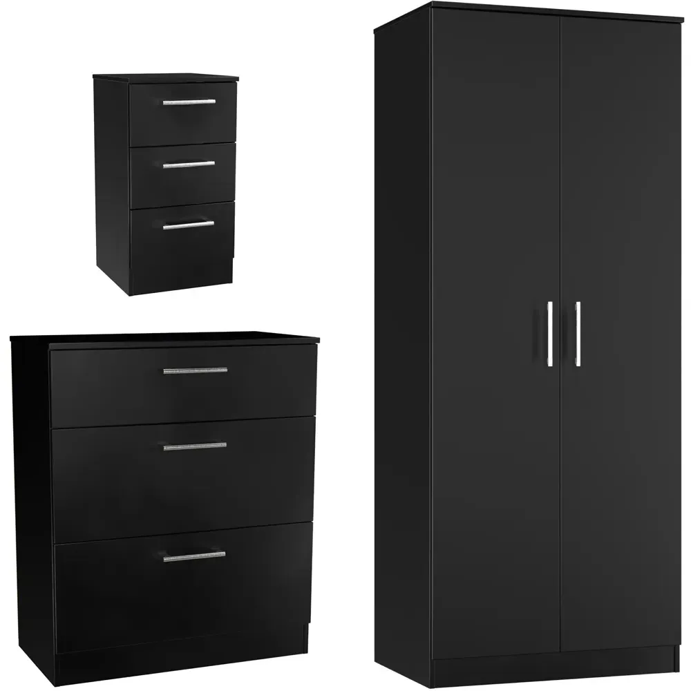 Devon 3 Piece Bedroom Furniture Set - Black