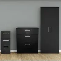 Devon 3 Piece Bedroom Furniture Set - Black