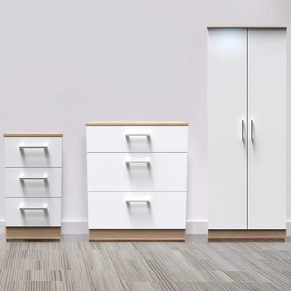 Devon 3 Piece Bedroom Furniture Set - White, Oak