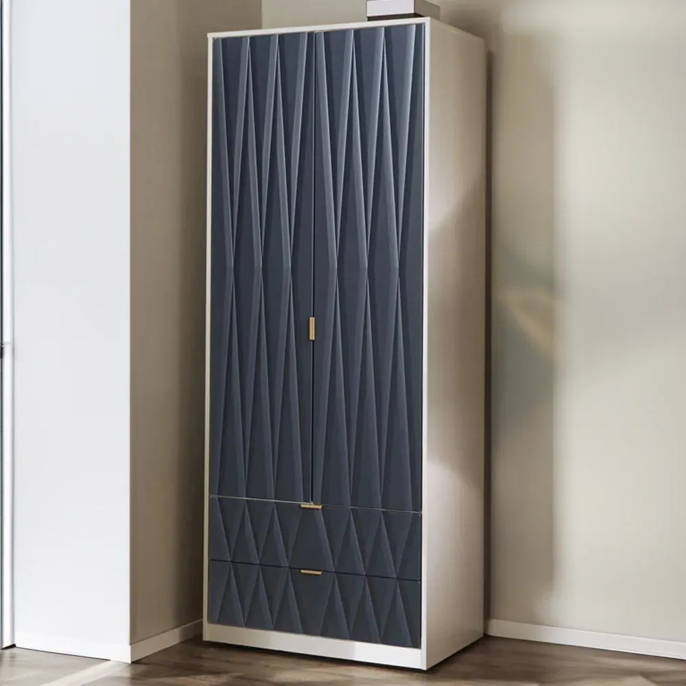 Diamond 2 Door 2 Drawer Tall Double Wardrobe - Matt Indigo