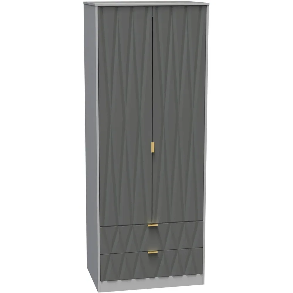 Diamond 2 Door 2 Drawer Tall Double Wardrobe - Matt Shadow Grey