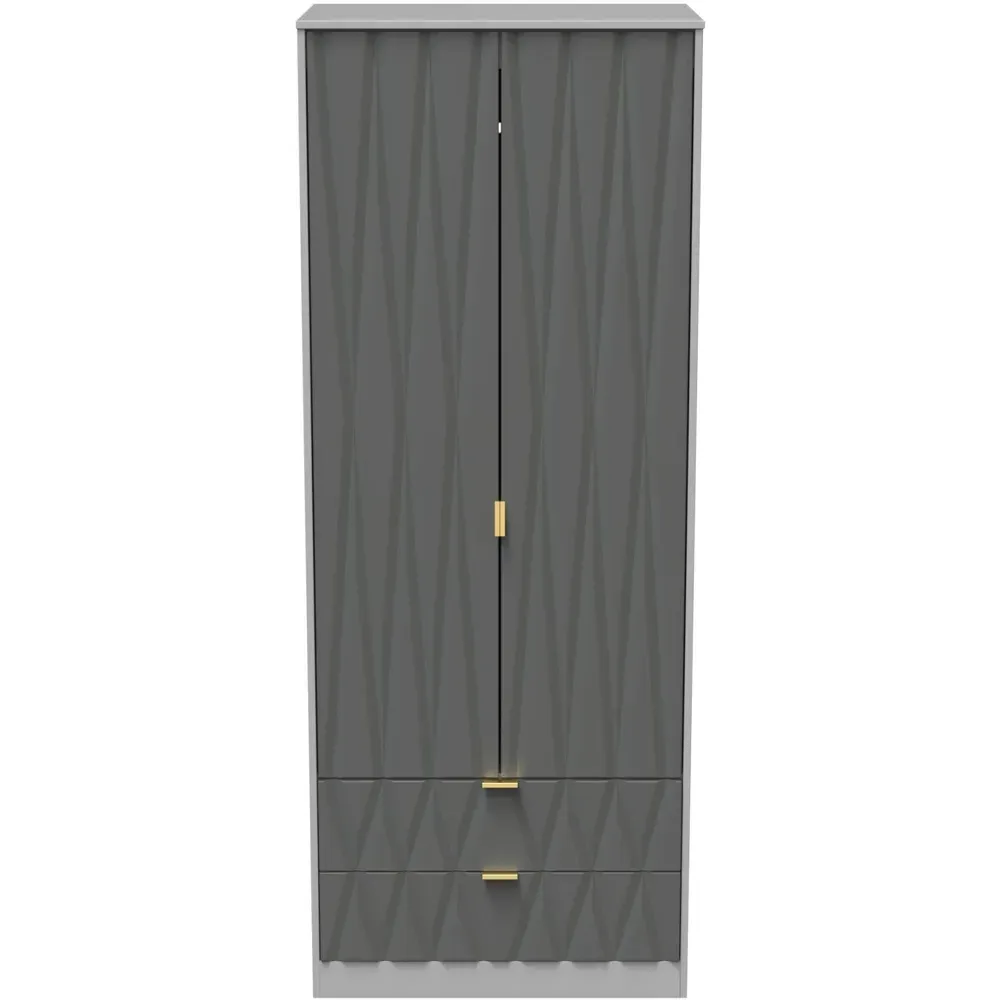 Diamond 2 Door 2 Drawer Tall Double Wardrobe - Matt Shadow Grey
