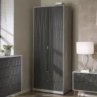 Diamond 2 Door 2 Drawer Tall Double Wardrobe - Matt Shadow Grey