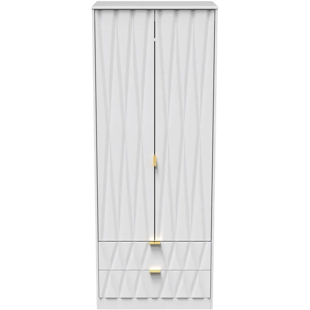 Diamond 2 Door 2 Drawer Tall Double Wardrobe - Matt White