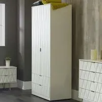 Diamond 2 Door 2 Drawer Tall Double Wardrobe - Matt White