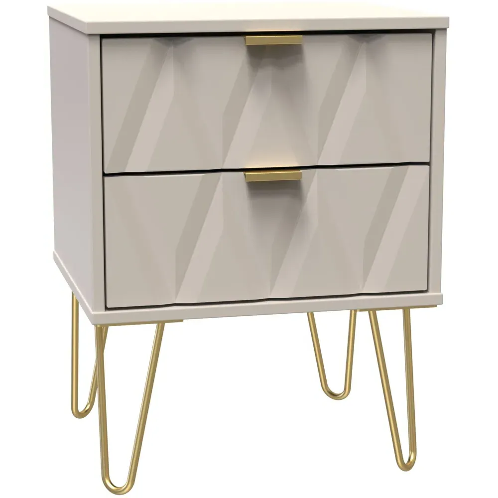 Diamond 2 Drawer Bedside Table - Cream