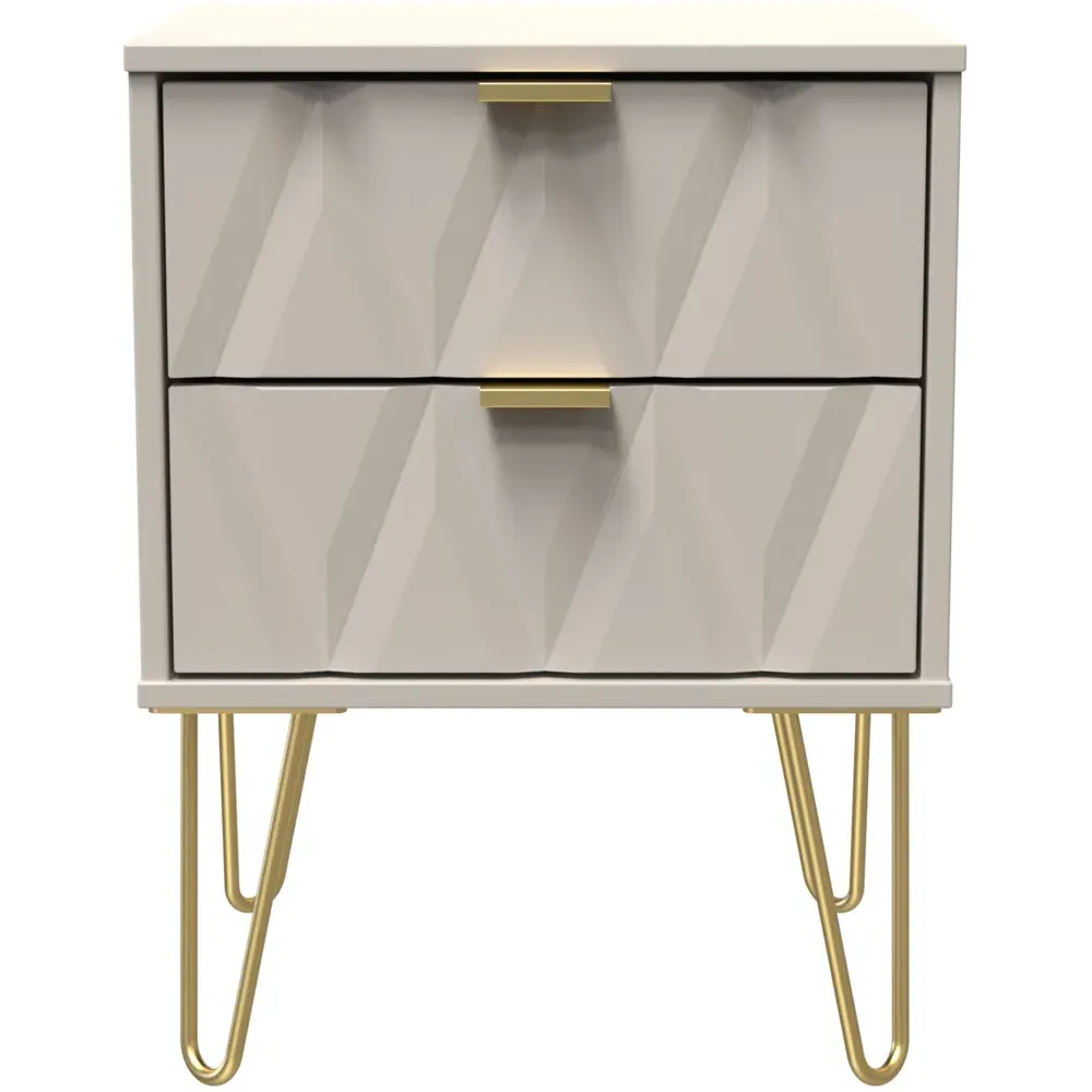 Diamond 2 Drawer Bedside Table - Cream