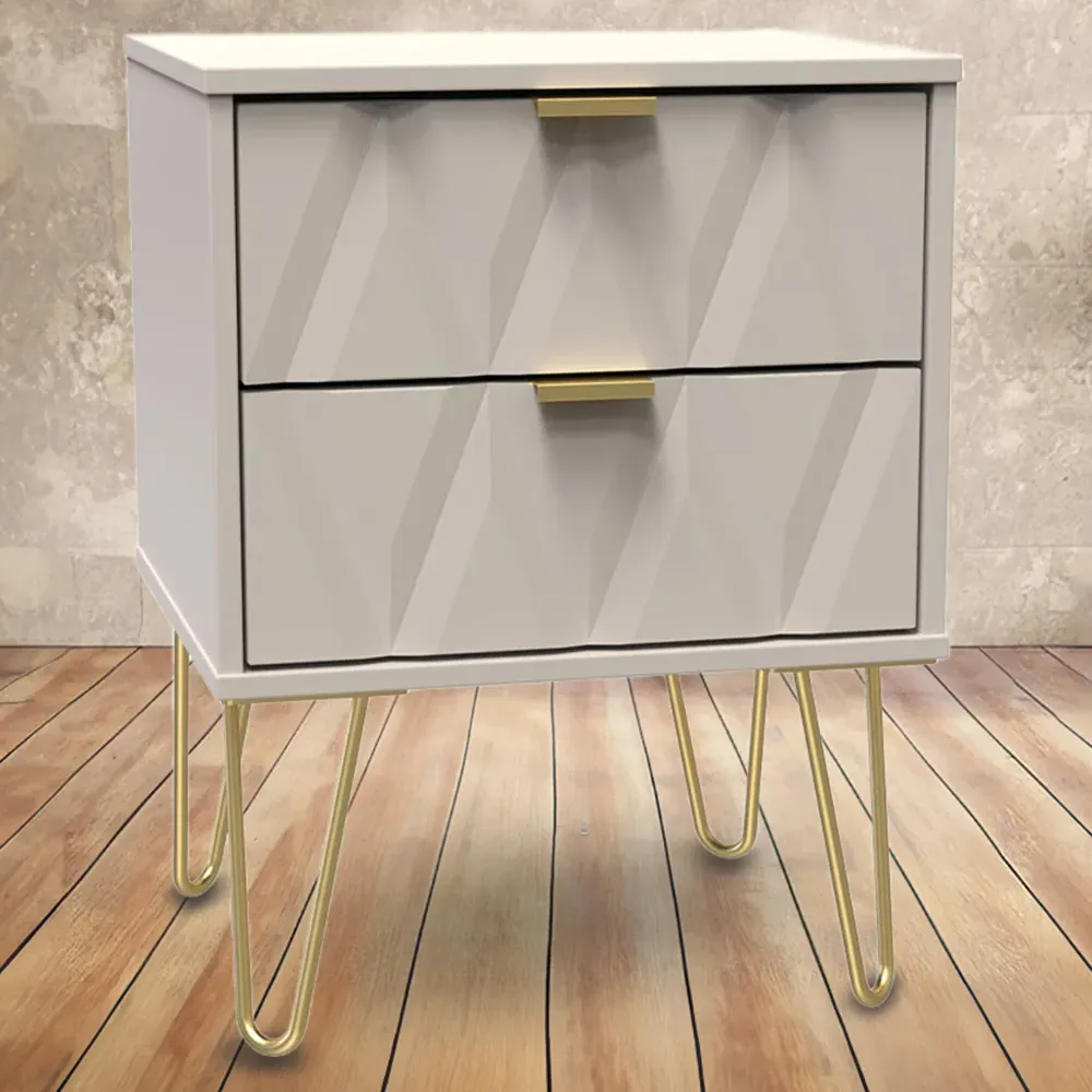 Diamond 2 Drawer Bedside Table - Cream