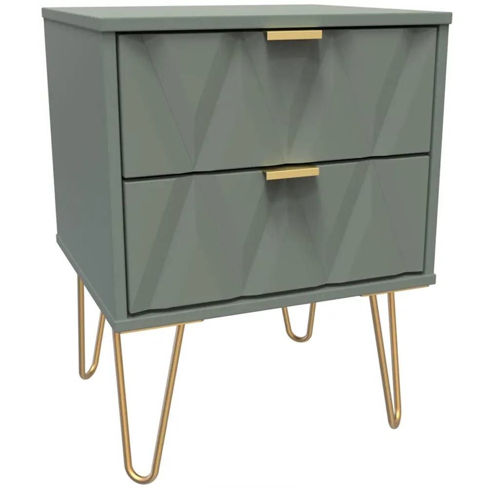 Diamond 2 Drawer Bedside Table - Green