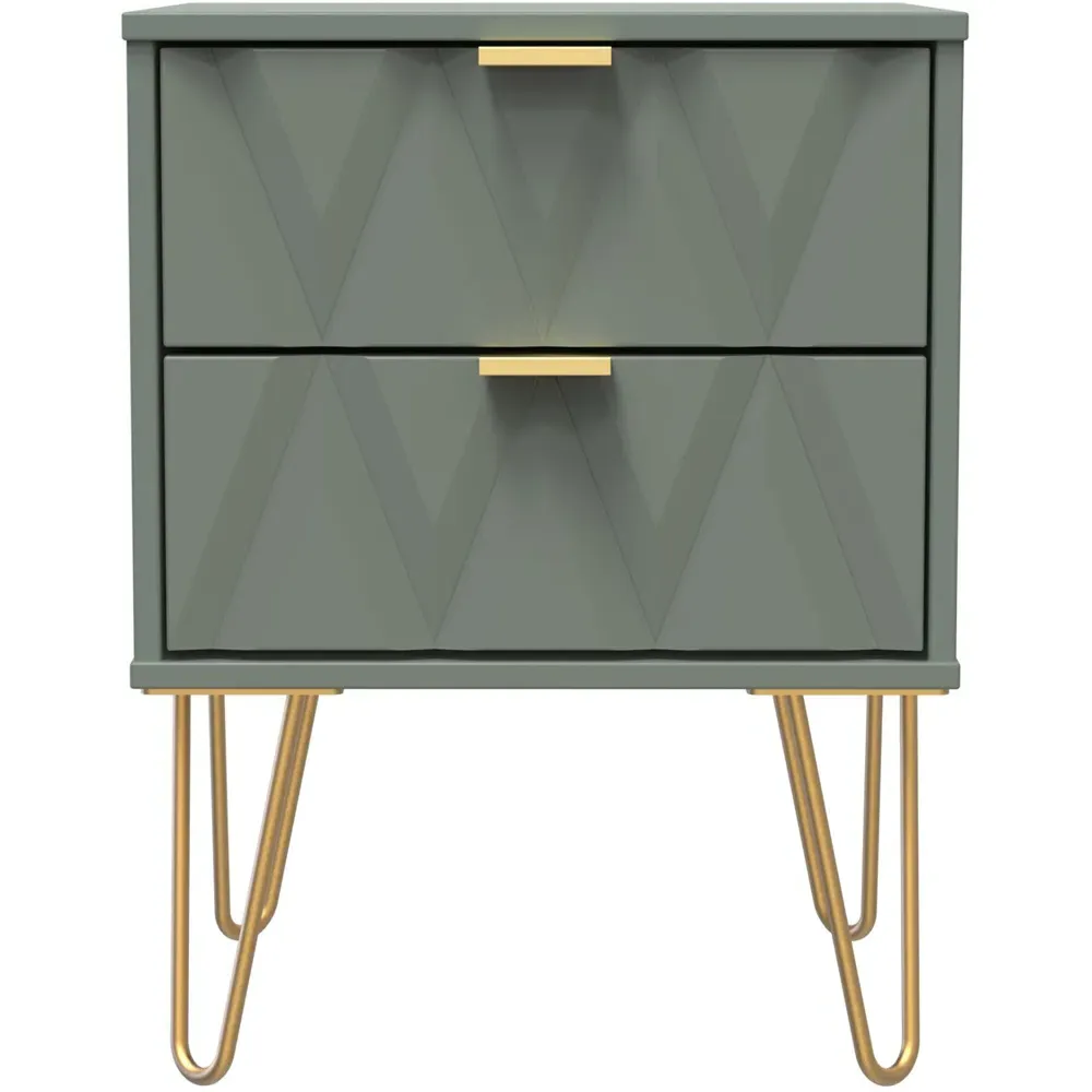 Diamond 2 Drawer Bedside Table - Green