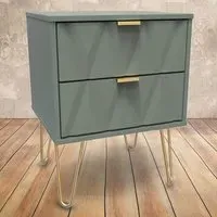 Diamond 2 Drawer Bedside Table - Green