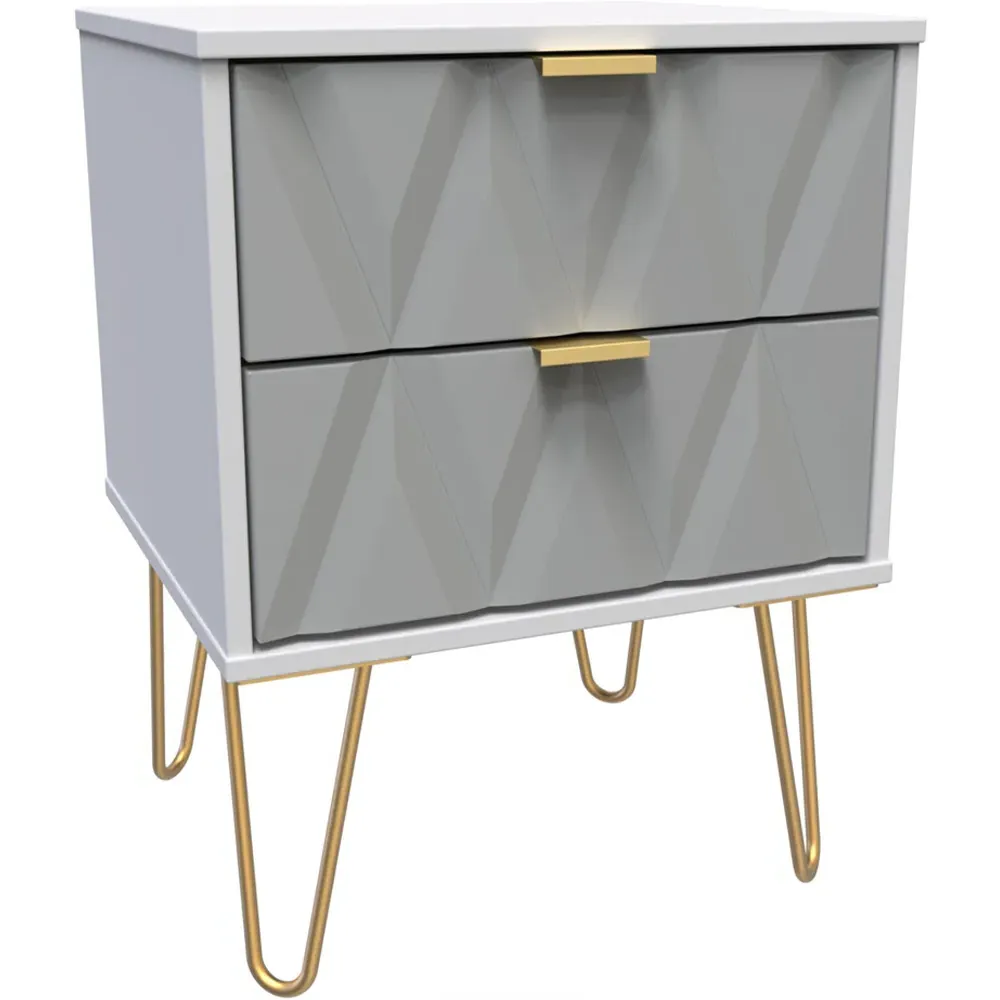 Diamond 2 Drawer Bedside Table - Grey