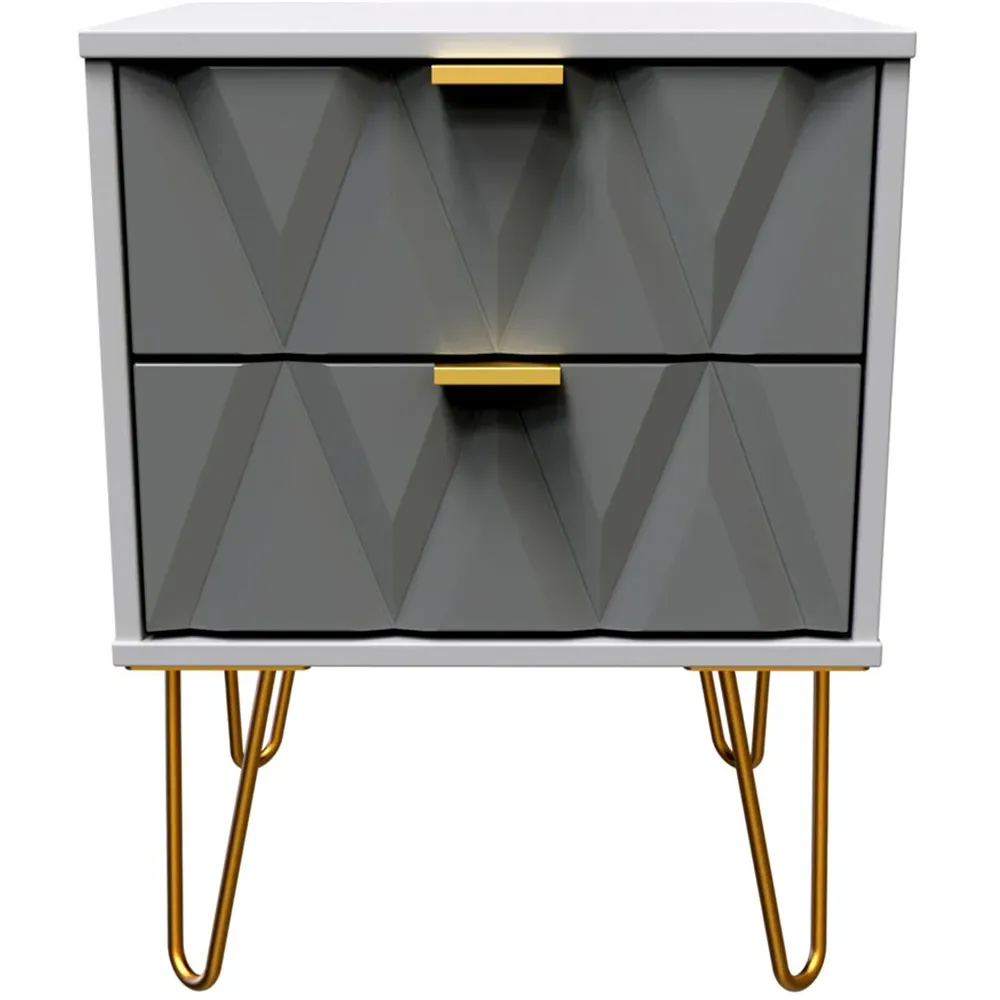 Diamond 2 Drawer Bedside Table - Grey