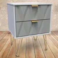 Diamond 2 Drawer Bedside Table - Grey