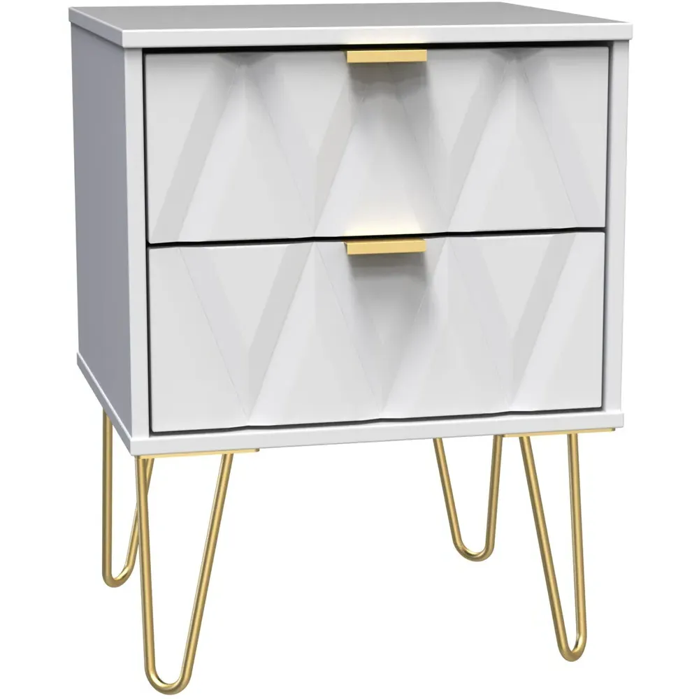 Diamond 2 Drawer Bedside Table - White