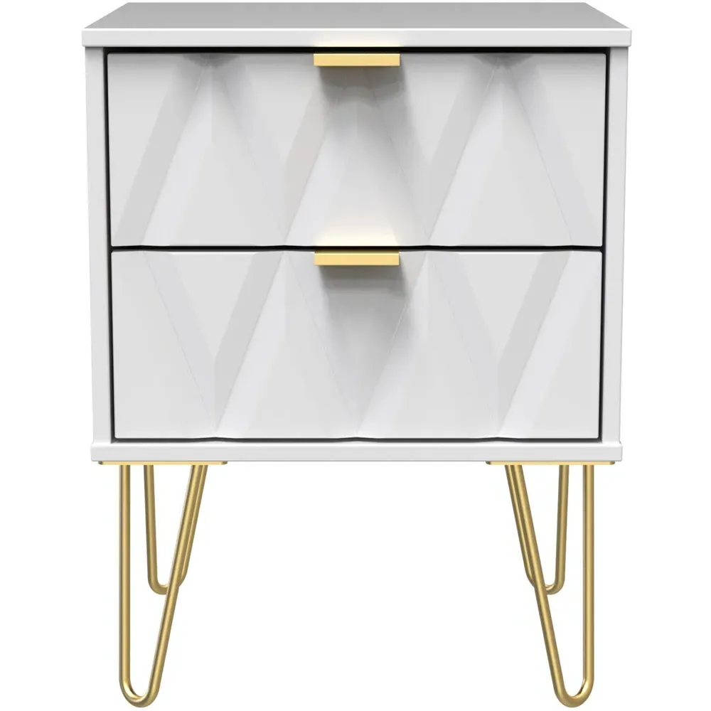 Diamond 2 Drawer Bedside Table - White