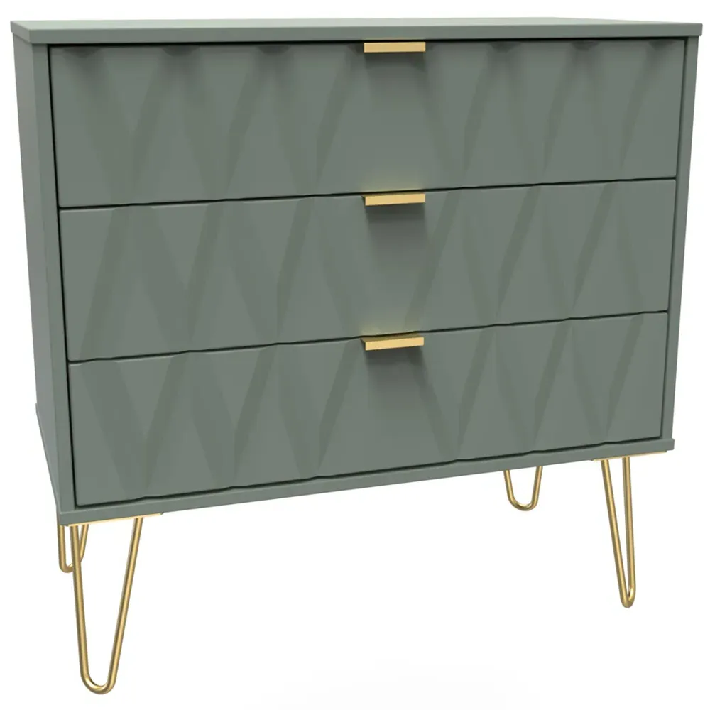 Diamond 3 Drawer Chest of Drawers - Green