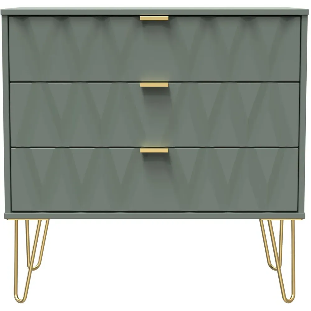 Diamond 3 Drawer Chest of Drawers - Green