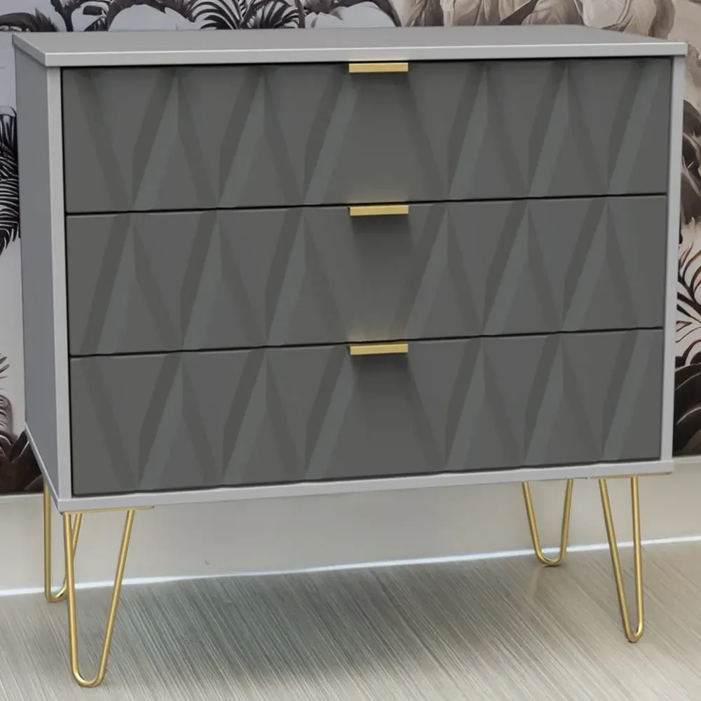 Diamond 3 Drawer Chest of Drawers - Matt Shadow Grey
