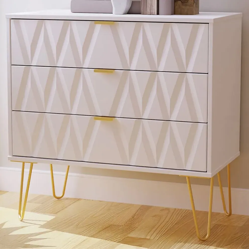 Diamond 3 Drawer Chest of Drawers - White