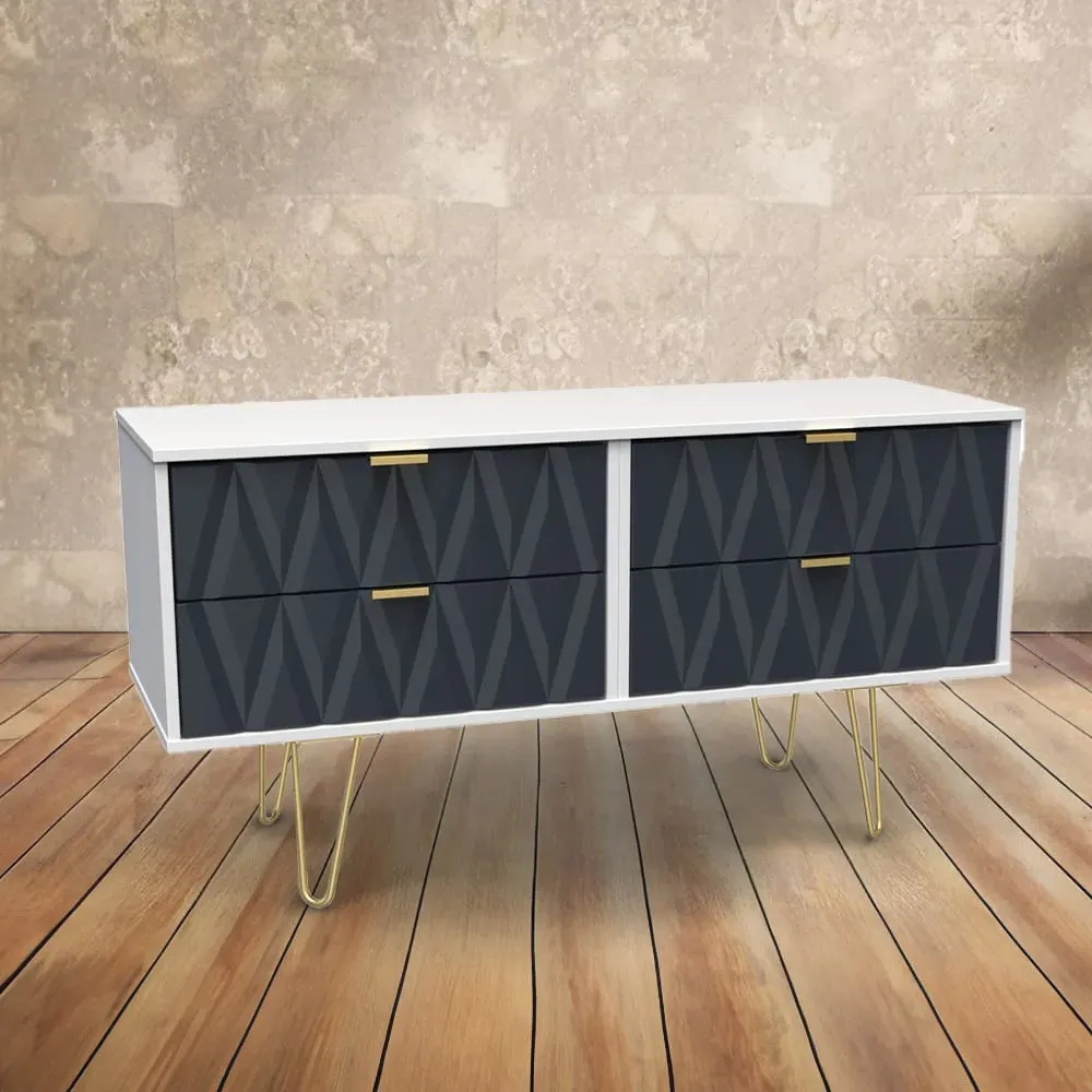 Diamond 4 Drawer Chest of Drawers - Indigo, White