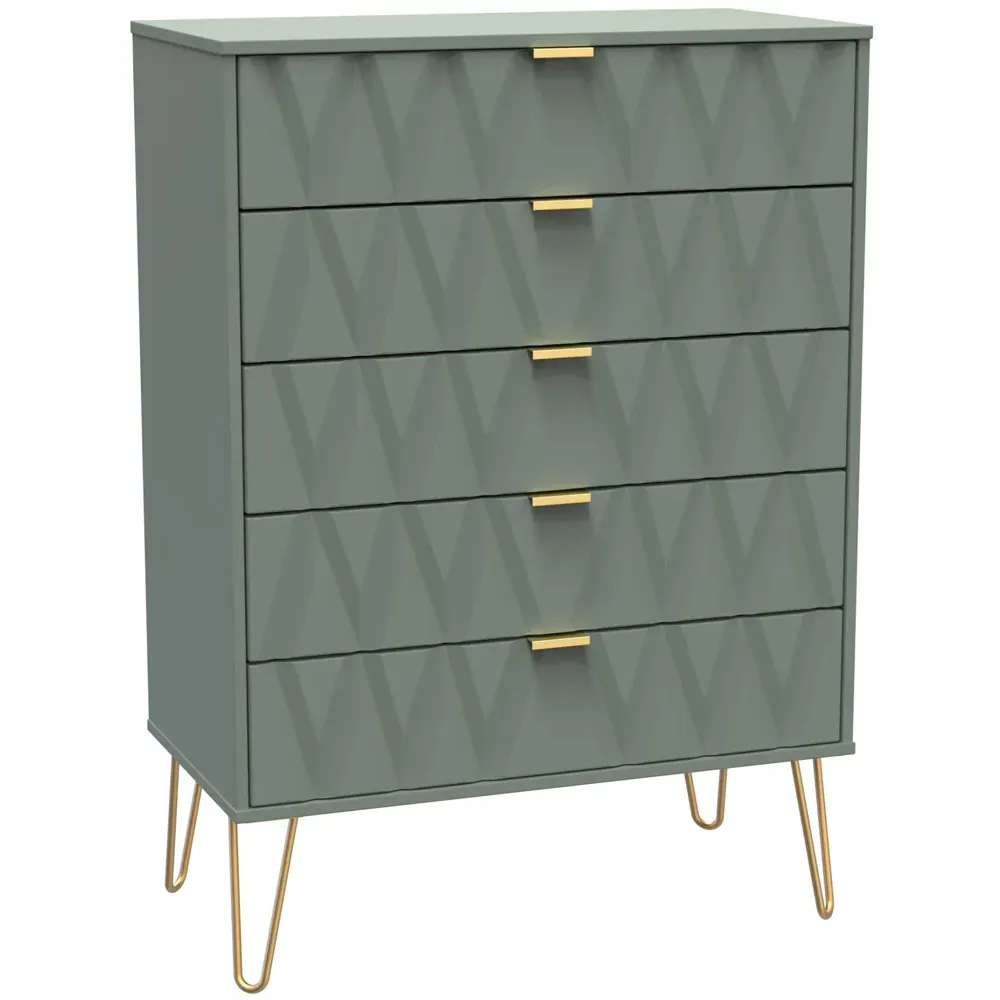 Diamond 5 Drawer Chest of Drawers - Green
