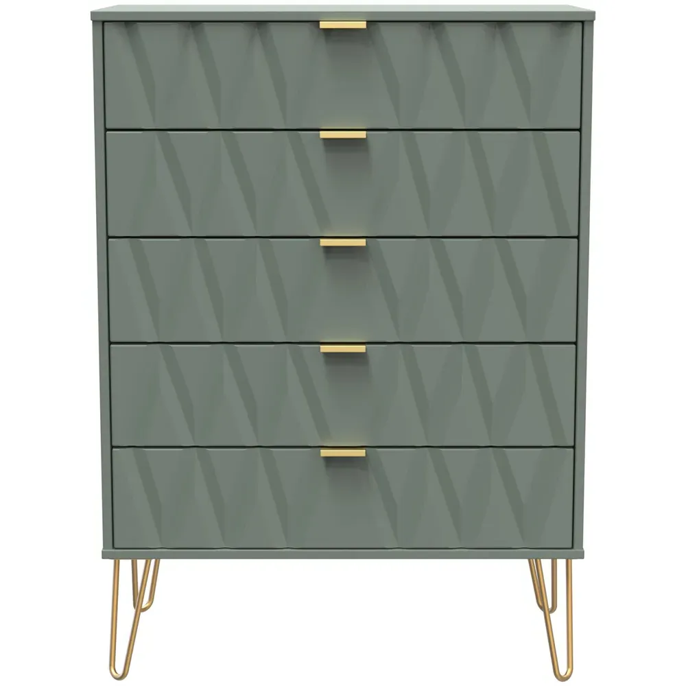 Diamond 5 Drawer Chest of Drawers - Green