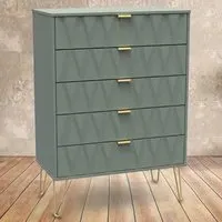 Diamond 5 Drawer Chest of Drawers - Green