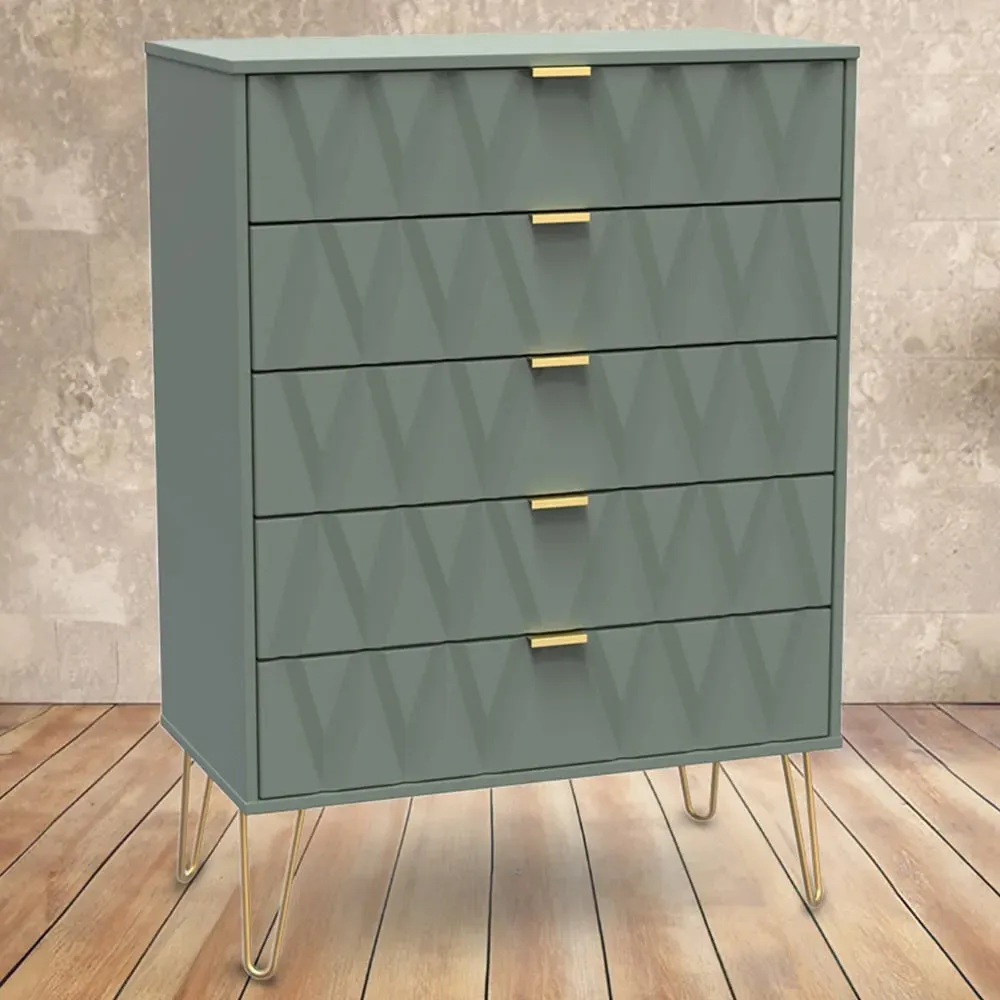 Diamond 5 Drawer Chest of Drawers - Green