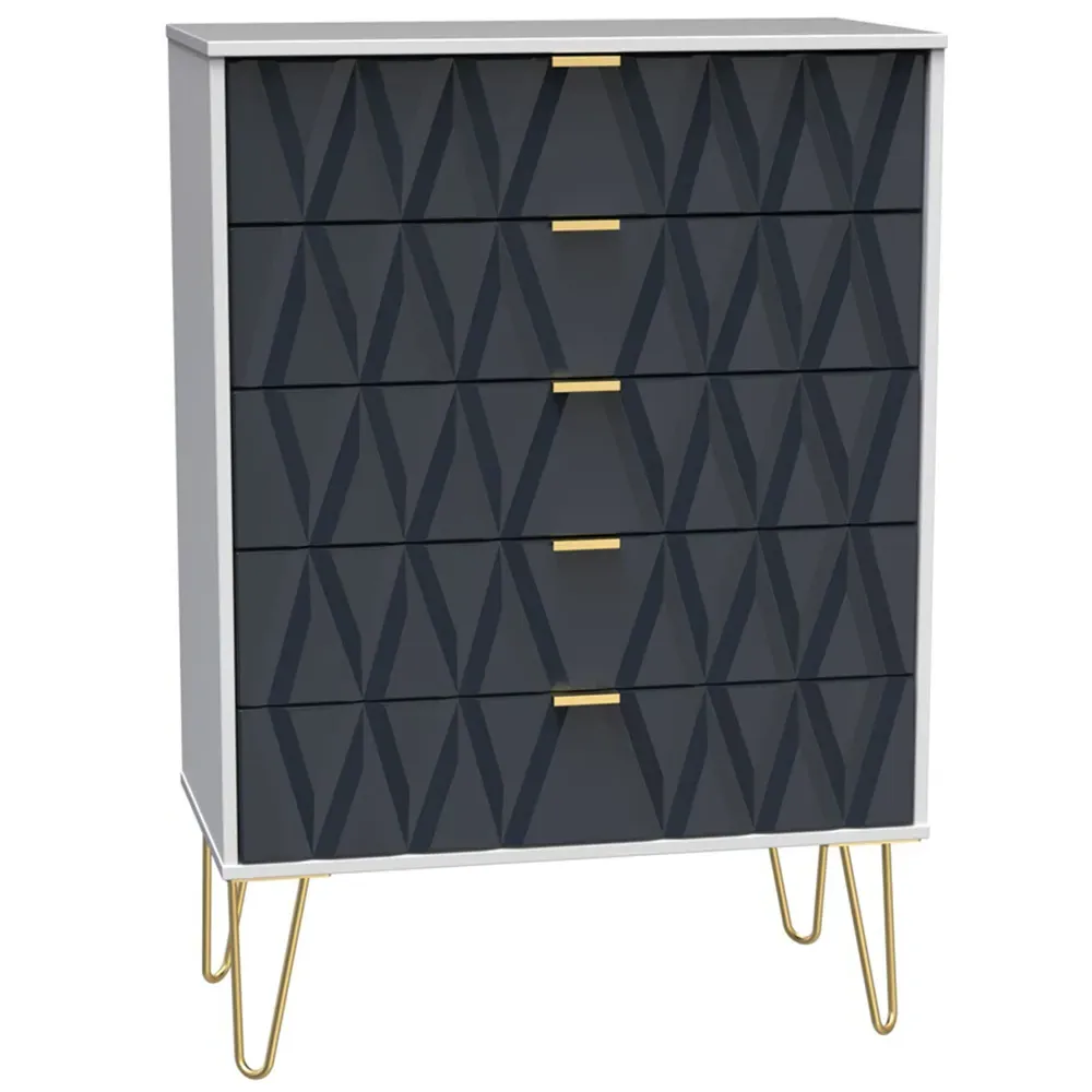 Diamond 5 Drawer Chest of Drawers - Indigo